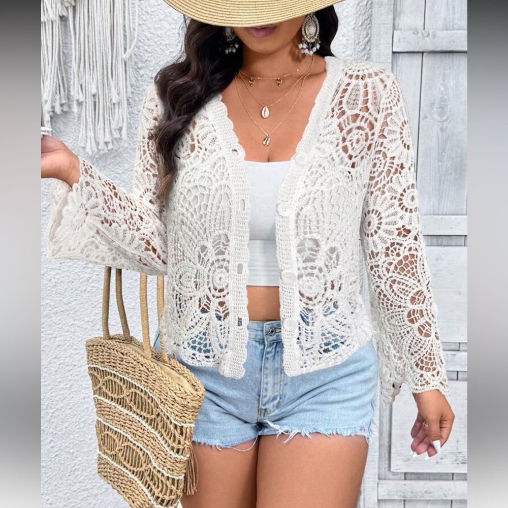 Cream Crochet Cardigan - Picture 3 of 16